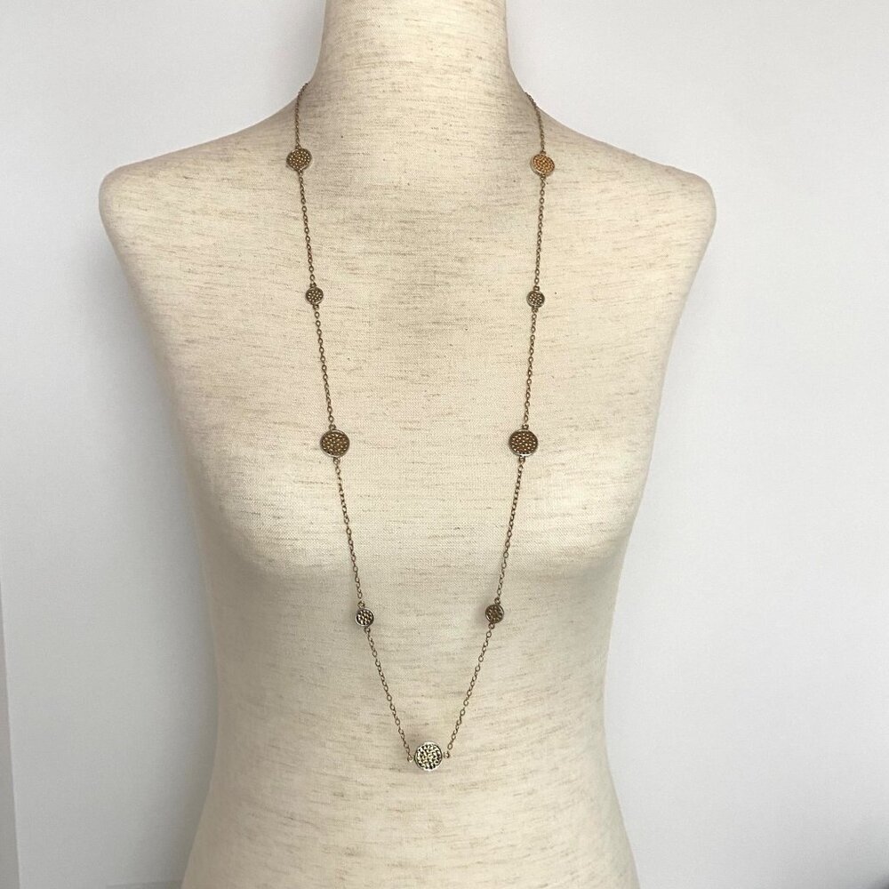 Anna Beck 18K Gold Plated Sterling Silver 925 Long Disc Station Necklace 36" - Picture 13 of 16